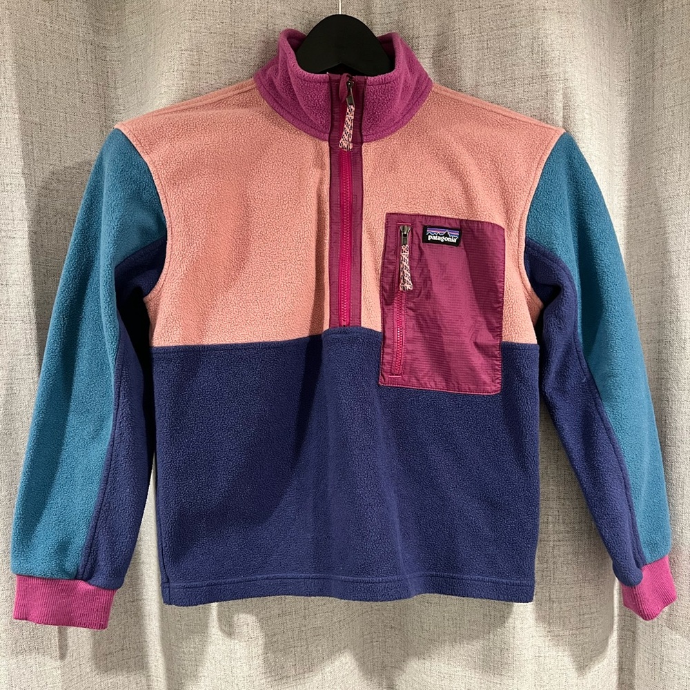 Patagonia Kids Colorblock Fleece 1/2 zip Pullover - Pink, Teal, Navy